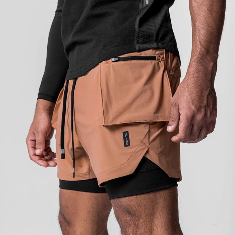 2 in 1 Double-Layer Fitness Men Sports Shorts