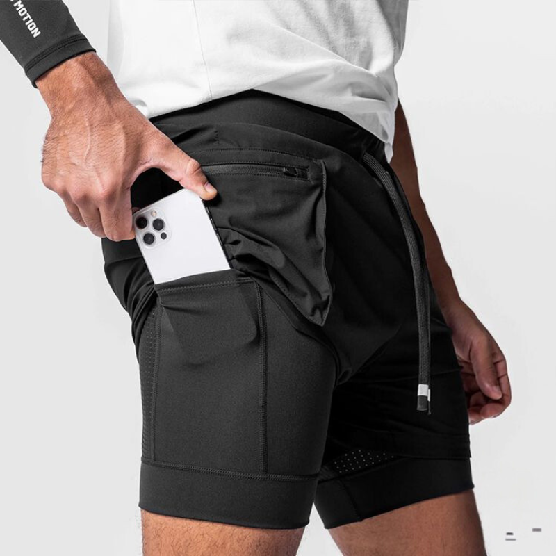 2 in 1 Double-Layer Fitness Men Sports Shorts